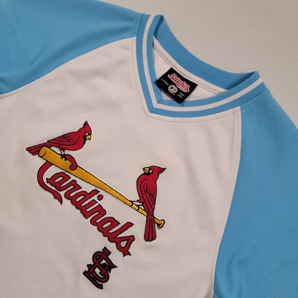 Stitches St. Louis Cardinals Fashion Jersey Women Large White Blue MLB Raglan L